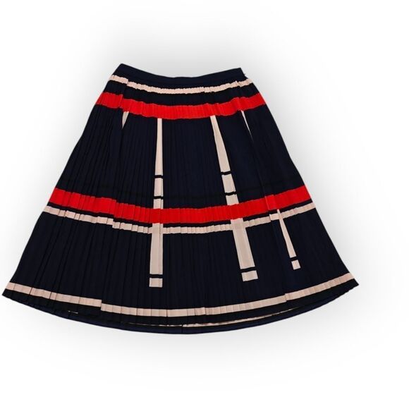 Banana Republic Blue and Red A-line Midi Pleated Skirt Size 8 - Picture 6 of 11